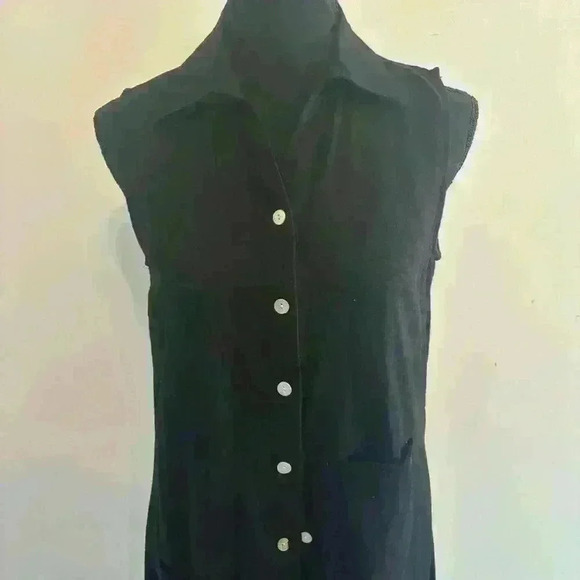 For Cynthia Womens Sz XS Black Linen Dress Button Front Pockets Asymmetrical Hem - Picture 2 of 11